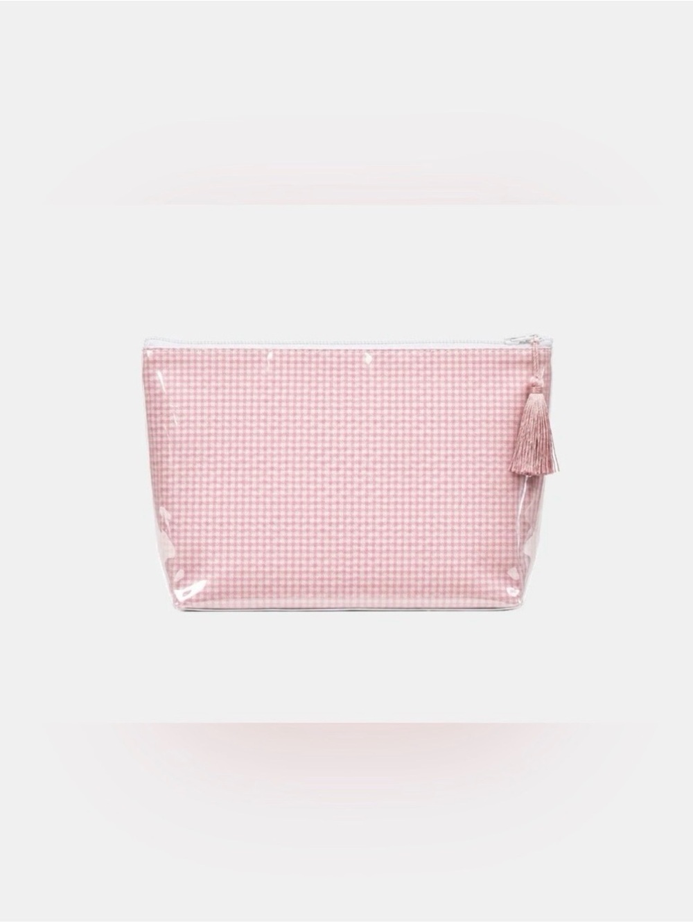 Pink Gingham Clear-Trim Cosmetic Pouch with Tassel Dairy Boy